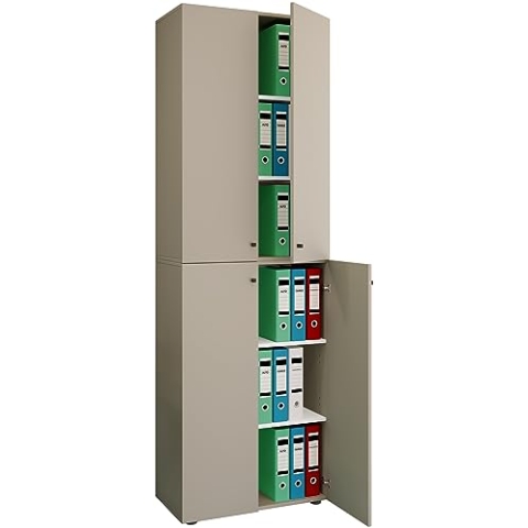 VCM Büroschrank mit 6 Fächern | moderner Aktenschrank mit Drehtüren | Maße ca. H. 220 x B. 70 x T. 40cm – Lona 6-Fach Grau