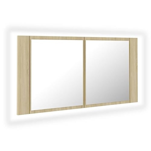 vidaXL LED Bad Spiegelschrank Badezimmerspiegel Badspiegel Spiegel Badschrank Badezimmerschrank Hängeschrank Wandschrank Sonoma-Eiche 90x12x45cm Acryl