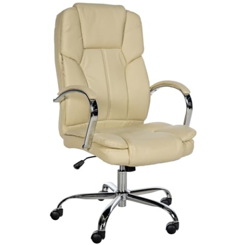 CLP Ergonomischer Bürostuhl Big Xanthos I XXL Komfort Mit Wippfunktion Und Armlehnen I Verstellbar Mit Kunstleder-Bezug, Belastbar bis 210 kg, Farbe:Creme