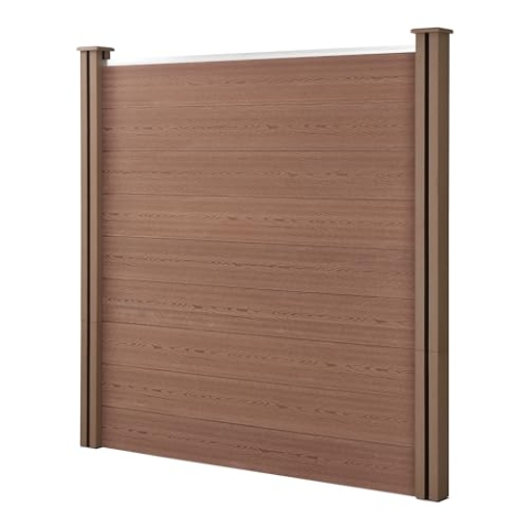 neu.holz WPC Gartenzaun mit Pfosten 180x180cm Braun Sichtschutz Windschutz Lamellenzaun Zaun