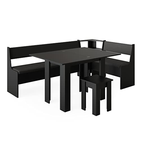 Vicco Eckbankgruppe Roman, Küchentisch, Schwarz, 120 x 210 cm mit Tisch