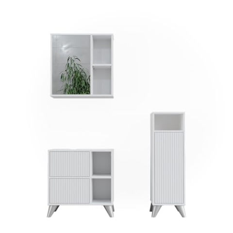 Vicco Badmöbel-Set Leano, Badezimmerschrank-Set, Weiß, 3 Teile