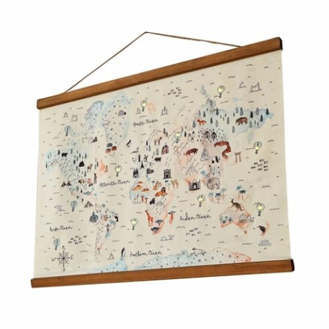 Loberon LED-Wandbild Chaumont, Leuchtende Ballons, Spielerisches Kennenlernen der Welt, Wanddekoration, Kinderzimmer, Baumwoll-Canvas, Tannenholz, bunt