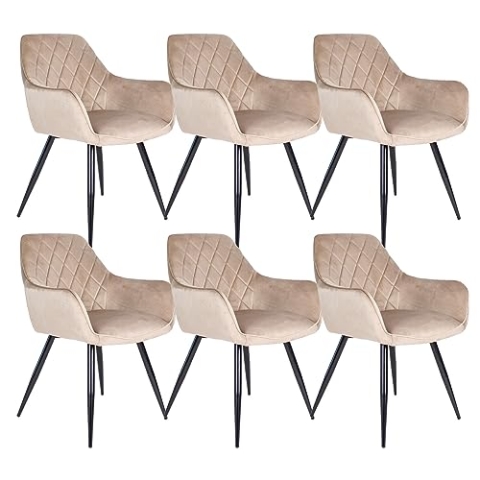 Kick Collection 6er Set Esszimmerstühl Monza - Champagner - Modern und Hochwertig - Samtstoff und Metall - Erhältlich in vielen Farben