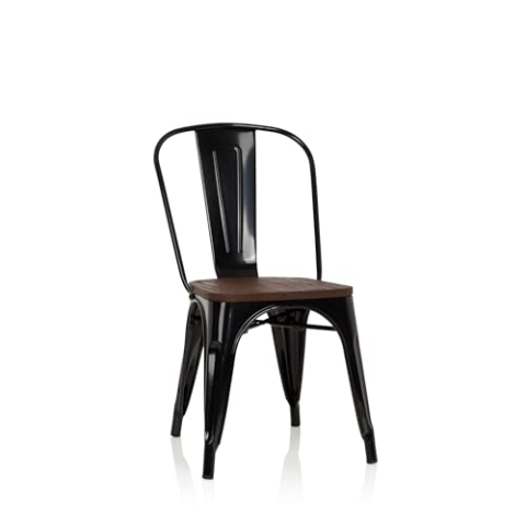 hjh OFFICE 645045 Bistrostuhl VANTAGGIO Comfort W Metall/Holz Schwarz mit Holz-Sitzfläche, stapelbar