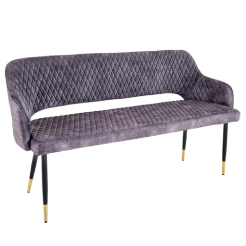 Riess Ambiente Design Sitzbank Paris 160cm grau Samt Rückenlehne goldene Fußkappen Retro, gepolsterte Esszimmerbank, Esszimmer, Küche, Garderobe