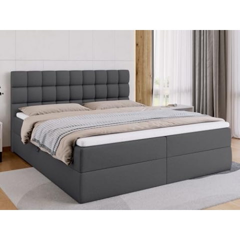 BROMARKT Boxspringbett mit Bettkasten Polsterbett mit Bonell-Matratze und Topper Bett für Schlafzimmer gepolstertes Kopfteil Dakota bonellfedern 180x200 Härtegrad H3 Dunkelgrau