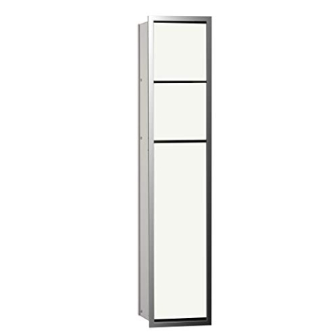 Emco Asis 150 Unterputz-Schrankmodul, Badezimmerschrank als Toilettenpapierhalter & Klobürstenhalter mit extra Fach, Hochschrank mit Push to Open-Funktion, optiwhite, Chrom / Weiß
