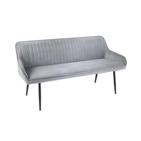 Riess Ambiente Design Sitzbank Turin 160cm Silbergrau Samt schwarz Metall Armlehne Polsterbank mit Samtbezug, Esszimmermöbel, Flurmöbel