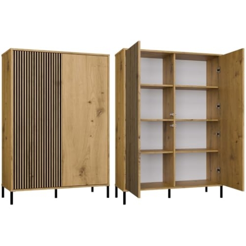 CDF Moderne Kabinett KAMARO 2DD | Farbe: Eiche Artisan - Schwarz | Schrank für Dokumente, Kleinigkeiten | Ideal für Wohnzimmer, Schlafzimmer, Kinderzimmer und Büro | Einfache Montage