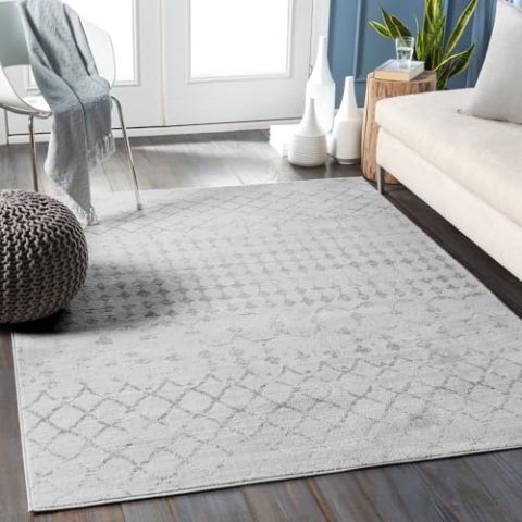 Livabliss Santiago Teppich Wohnzimmer Boho, großer Teppich Schlafzimmer 120x170 cm - Teppich für Esszimmer mit geometrischem Muster, Skandinavischer Wohnzimmerteppich modern in Elfenbein, Grau
