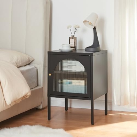 [en.casa] Nachtschrank Karlskrona Nachttisch Nachtkommode Beistelltisch Nachtkästchen 60x42,5x40 cm Schwarz, matt