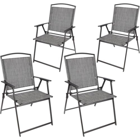 BRUBAKER 4er Set Gartenstuhl Bergamo - Campingstuhl wetterfest und platzsparend - Balkonstuhl klappbar - Klappstuhl für Camping Garten Terrasse und Balkon - Grau Meliert