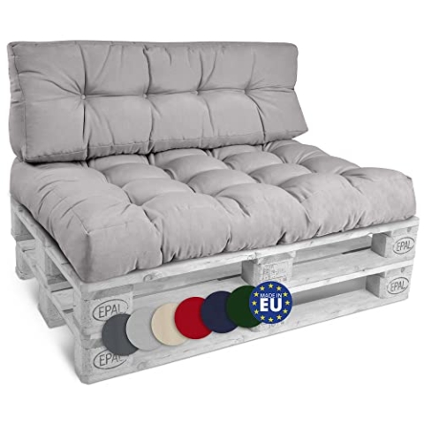 Beautissu Set Palettenkissen Outdoor 1x Sitzkissen 120x80 cm & 1x Rückenkissen 120x40 cm – Auflagen für Paletten Europaletten Palettensofa Lounge Kissen Palettenmöbel Palettenpolster Hellgrau – Style