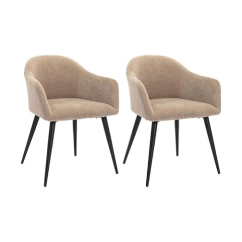 Vente-unique-Stuhl 2er-Set mit Armlehnen - Samt-Optik & Metall - Beige - BIBO