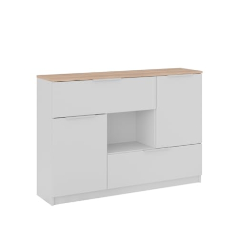 Vicco Kommode Betti, Weiß/Sonoma, 120 x 83.6 cm 2X Tür, 2X Schublade und 1x offenes Fache