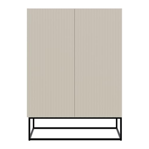Selsey Kommode Schrank Aufbewahrungsschrank 90 cm 2 Türen 3 Fächer Graubeige Schwarze Beine Veldio