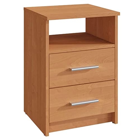MATKAM Nachttisch in klassischer Optik | H/B/T 58,5 x 40 x 35 cm, mit Zwei Schubladen und einem offenen Ablagefach| In verschiedenen Ausführungen erhältlich (Erle)