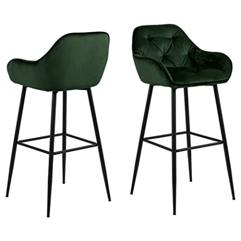 AC Design Furniture Bentley Barhocker, H: 104 x B: 52 x T: 53 cm, Grün/Schwarz, Samt/Metall, 2 Stk.