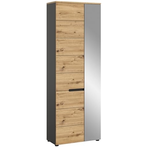 xonox.home Garderobe Canu Garderobenschrank Flurschrank Dielenschrank Flurmöbel Garderobe Schrank in Front Artisan Eiche Nb., Korpus Basalt grau Nb., Absetzung Artisan Eiche Nb.,ca. 65x190x37 cm