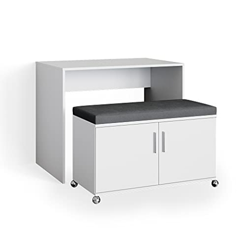 Vicco Schreibtisch Flona, Arbeitstisch für das Büro, Weiß, 93.2 cm