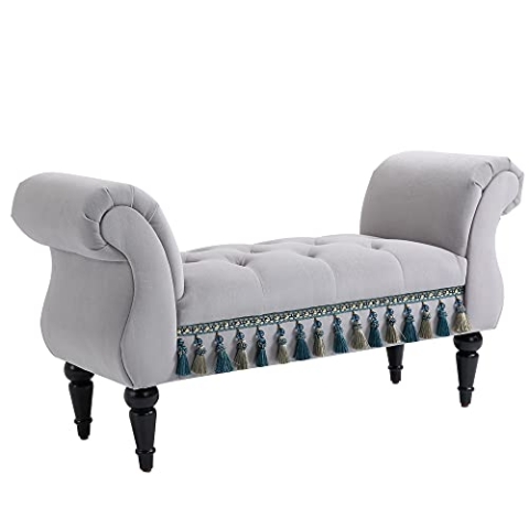 HOMCOM Sitzbank Polsterbank, Samtoptik, Luxus Bettbank mit Holzbeine, Flurbank für Schlafzimmer, bis 150 kg Belastbar, Hellgrau, 117 x 40 x 58 cm