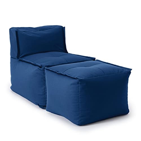Lumaland Sitzsack-Lounge Modular Liege | 2-Teiliges Set | Wasserfeste Chill-Out Sonnenliege | Indoor & Outdoor Sitz | Erweiterbar & Waschbare Sitzmöbel für Garten & Innenräume [Dunkelblau]