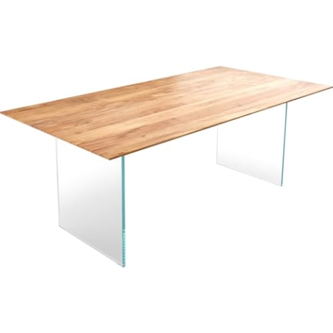 DELIFE Esszimmertisch Edge Akazie Natur 200x100cm Gestell Glas Schweizer Kante