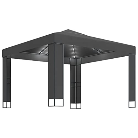 vidaXL Pavillon mit Doppeldach LED Lichterketten Gartenzelt Partyzelt Festzelt Gartenpavillon Bierzelt Garten Zelt Outdoor Terrasse 3x3m Anthrazit