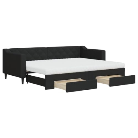 vidaXL Tagesbett, Sofabett Ausziehbar mit Schubladen Matratzen, Gästebett Schlafsofa für Schlafzimmer Wohnzimmer, Sofa Ausziehbett, Schwarz 80x200cm Stoff