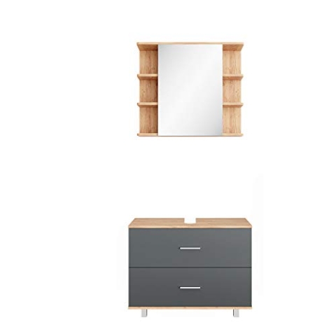 Vicco Badmöbel-Set Ilias, Goldkraft Eiche/Anthrazit, 2 Teile, Unterschrank 80 cm