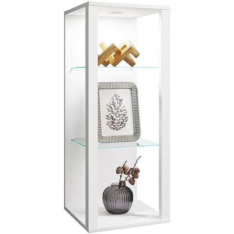 VCM Glasvitrine hängend | Vitrine Glas mit ESG-Sicherheitsglas | Maße ca. H. 90 x B. 35 x T. 35 cm | Hängevitrine Glas | Modern und platzsparend | Glas Vitrinenschrank - Glasol MW Weiß