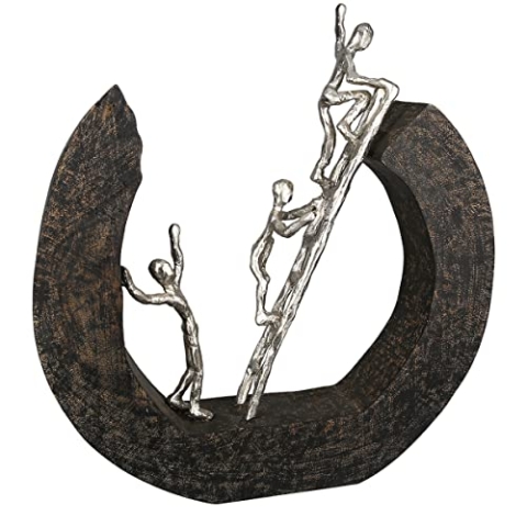Casablanca Moderne Deko Skulptur Hinauf - aus Aluminium und Holz - Farbe: Silber naturfarben - Höhe 32 cm