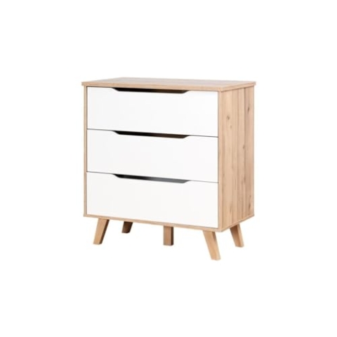 FORTE VANKKA Kommode mit 3 Schubladen, Holzwerkstoff, Planked Eiche / Weiß, B/H/T: 80 / 86,3 / 42 cm