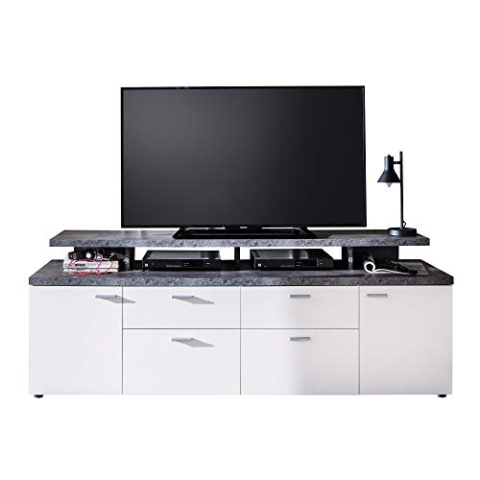 trendteam smart living - Mood - TV-Schrank - Weiß/Stein dunkel - TV-Lowboard mit 4 Fächern und 2 Schubladen - (BxHxT) 180 x 66 x 47 cm - Kabeldurchführung