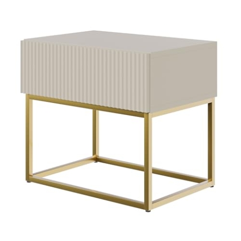 Selsey Nachttisch Beistellschrank Beistelltisch Nachtschrank Mit Schublade Graubeige Goldene Beine Veldio