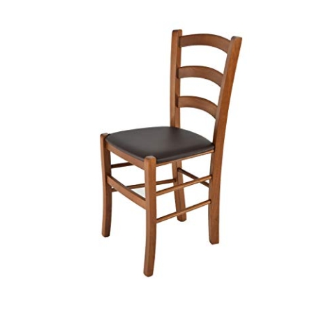 t m c s Tommychairs - Stuhl Venice für Küche und Esszimmer, Struktur aus lackiertem Buchenholz im Farbton helles Nussbraun und gepolsterte Sitzfläche mit Kunstleder in der Farbe Mokka bezogen