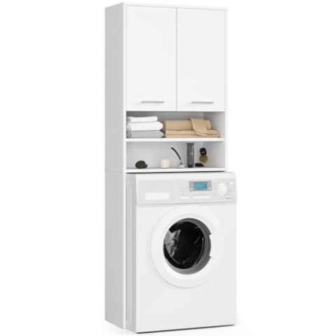 AKORD Waschmaschinenumbauschrank FIN 64 cm | mit 2 Türen | Hängender Waschmaschinenschrank | Umbauschrank | B64 x H180 x T30 cm | Gewicht 29,50 kg | Weiß