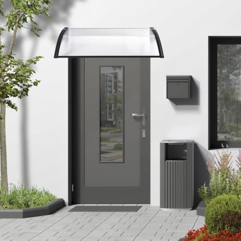 [en.casa] Vordach für Haustür Mellerud Überdachung 100 x 100 cm Pultvordach Balkon Türüberdachung Polycarbonat Aluminium Schutzdach Terrasse Schwarz/Transparent