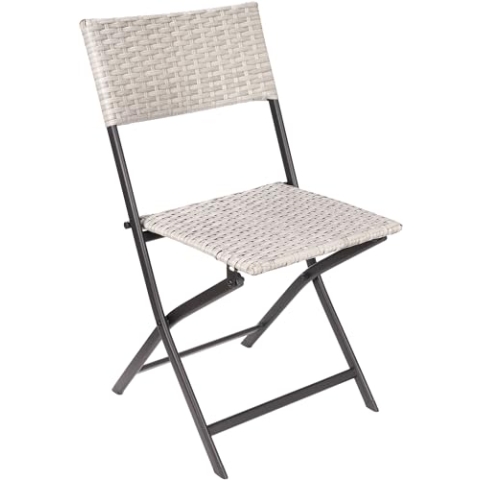 BRUBAKER Gartenstuhl Lugano - Polyrattan Klappstuhl wetterfest und robust - Balkonstuhl klappbar - Campingstuhl für Garten Balkon Terrasse - Camping Stuhl - Grau/Beige
