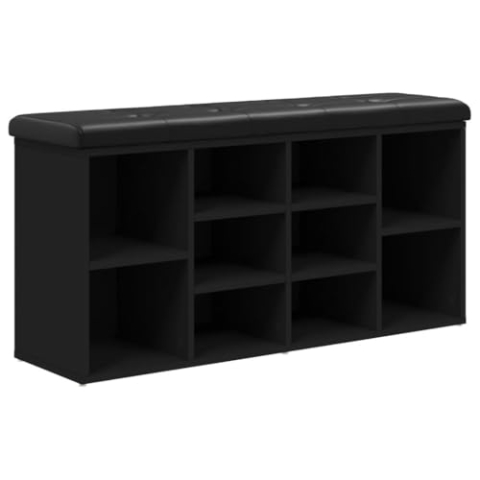 vidaXL Schuhbank, Schuhregal mit Stauraum, Sitzbank Bank mit gepolstertem Sitzkissen, Schuhschrank Schuhablage für Wohnzimmer Flur, Schwarz Holzwerkstoff