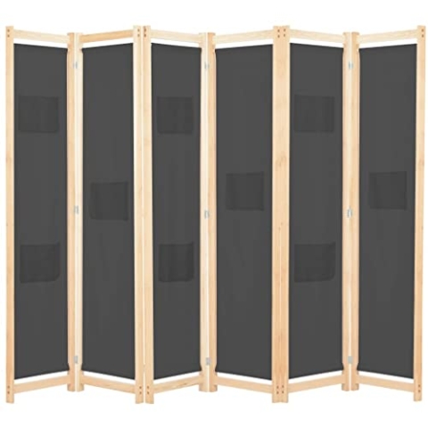 vidaXL Holz Raumteiler 6-TLG. Paravent Trennwand Umkleide Sichtschutz Spanische Wand Raumtrenner Stellwand Grau 240x170x4 cm Stoff Klappbar Platzsparend