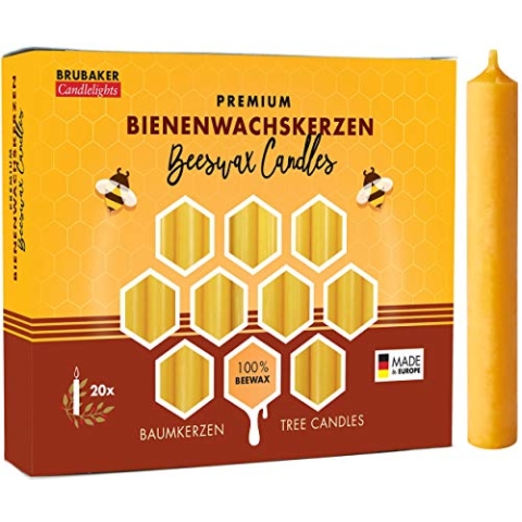 BRUBAKER 100er Pack Baumkerzen 100% Bienenwachs Weihnachtskerzen Pyramidenkerzen Christbaumkerzen Honig-Gelb