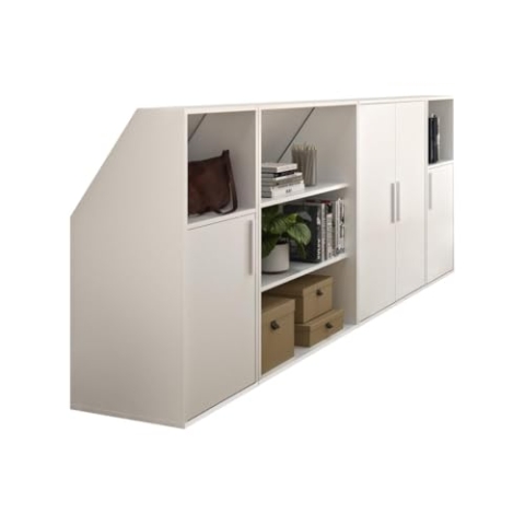 Vente-unique-Schrank unter Dachschräge mit 4 Türen, 2 Regalböden & 2 Fächern - Weiß - ADEZIO