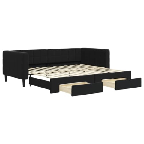 vidaXL Tagesbett, Ausziehbar Schlafsofa mit Schubladen Matratzen, Bettsofa Gästebett für Schlafzimmer Wohnzimmer, Sofa Bett Ausziehbett, Schwarz 90x200 cm Samt