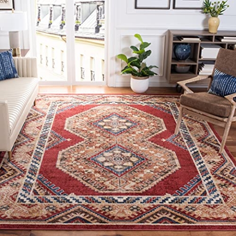 SAFAVIEH Traditionell Distressed Teppich für Wohnzimmer, Esszimmer, Schlafzimmer - Bijar Collection, Kurzer Flor, Rot und Rost, 122 X 183 cm