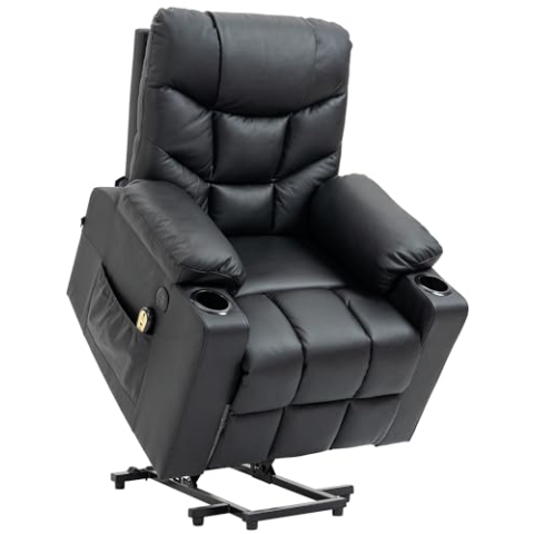 CLP Sessel Andover I Relaxsessel Elektrisch Verstellbar Mit Aufstehhilfe I Fernsehsessel Mit Liegefunktion, USB Ports Und Getränkehalter, Farbe:schwarz, Material:Echtleder