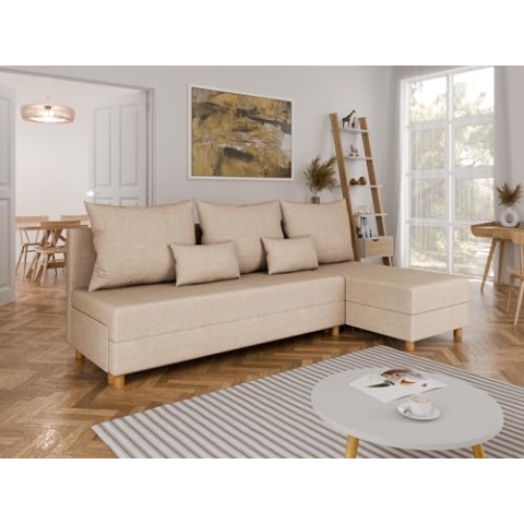 PANDA MÖBEL Modulares Ecksofa in L-Form Lelis - Links oder rechts montierbar, meliertes Dunkelgrau