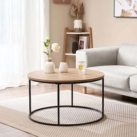 [en.casa] Couchtisch Kuhmoinen 45 x 80 cm Beistelltisch Wohnzimmertisch Sofatisch rund Schwarz/Holzoptik