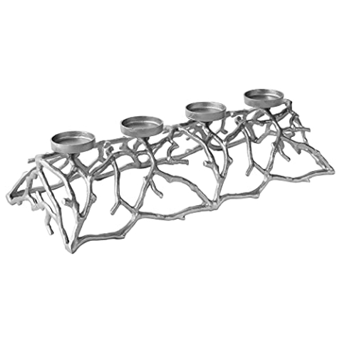 Riess Ambiente Eleganter Kerzenhalter Abstract 60cm Silber für 4 Kerzen Kerzenständer Adventskranz aus Aluminium Tischkranz für Stumpenkerzen